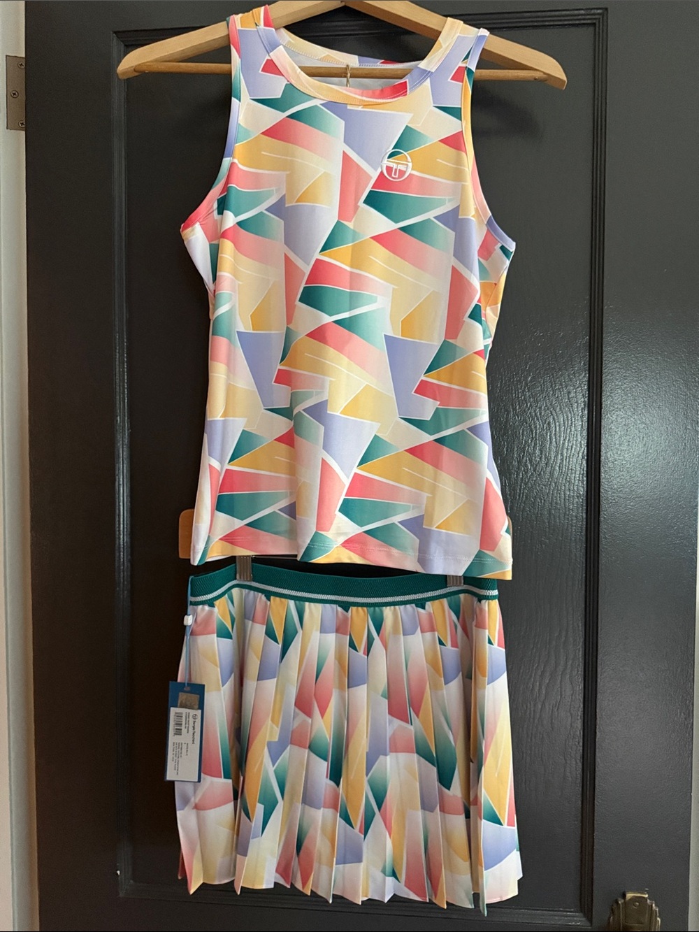 Sergio Tacchini Pastel Geometric Tank & Pleated Skirt Set — Multicolor